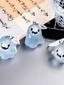 6pcs ABS Material Cute Halloween Jelly Ghost Keychains - 3D Cartoon Luminous Elf Pendant - Couples & Friends Backpack Accessories - Halloween Small Gifts