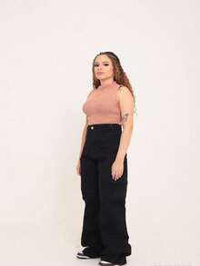 Wide Leg Cargo Jeans - Dark Grey - View 4