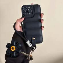 【店舗人気モデル】For i Phone 16/15/14/13 Pro Max用のフォンケースセット。800 Apple Down Jacketデザインのフローイングサンドとサンフラワー柄を特徴としています。シリコン製で落下保護機能があり、クリエイティブでミニマリストなスタイルで、ユニークな液体スプレー花のリネアードを備えています。日常使用に適しており、複数の色で提供されています。 - ブラック - チェックする 6