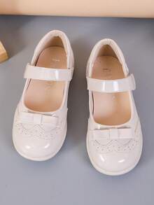 1 Pair Fashionable Solid Color Cute Bow Accent Flat Shoes, Suitable For School, Commuting, All Seasons - Beige - View 4