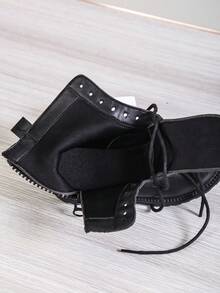 1 Pair Children's Outdoor Sport Boots With Side Zipper, Lace-Up, Anti-Slip, Suitable For School And Commute, Autumn/Winter - Black - View 4