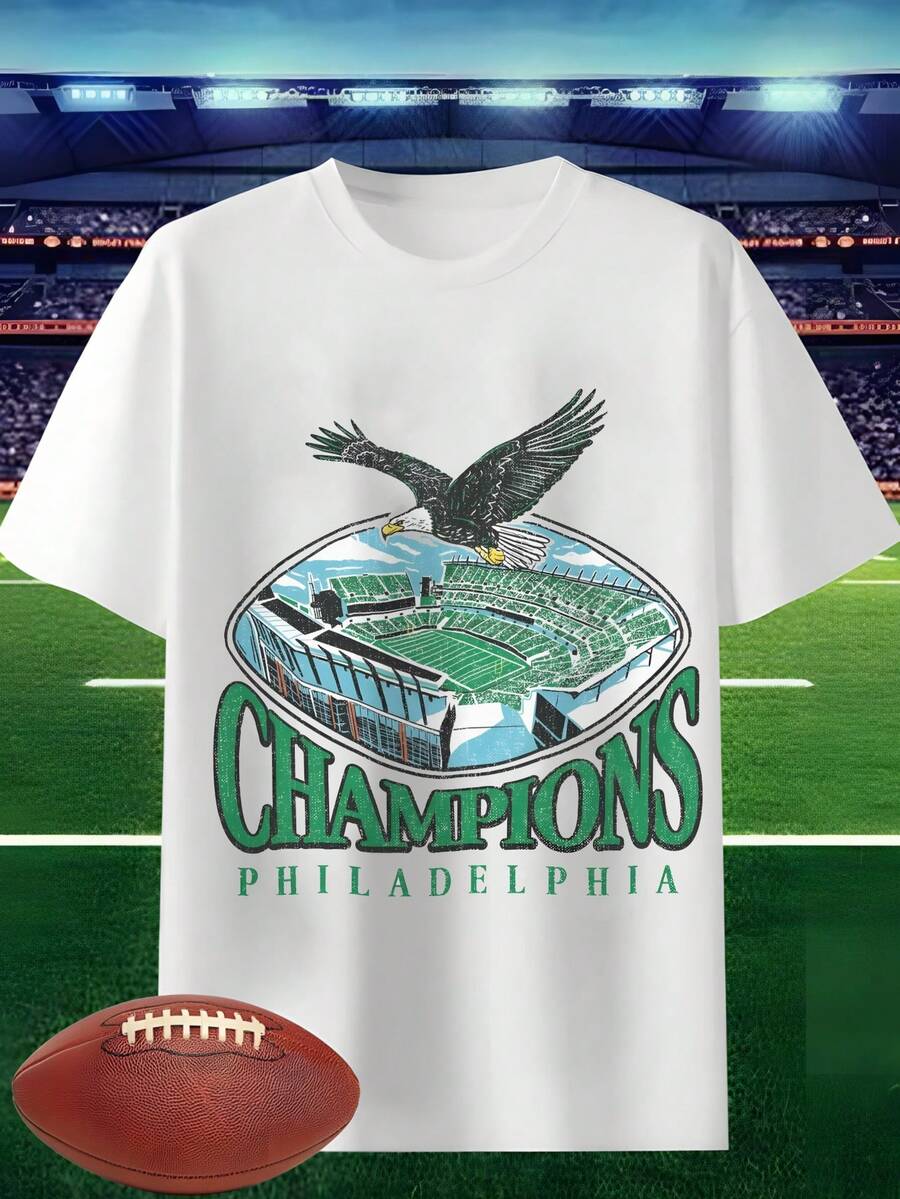 Champions Philadelphia 100 Percent Cotton T Shirt Eagles Stadium Graphic Tee For Men Women Football Fans Sports Apparel Top Quality Soft Comfortable Team Spirit Wear - trắng - Xem 1