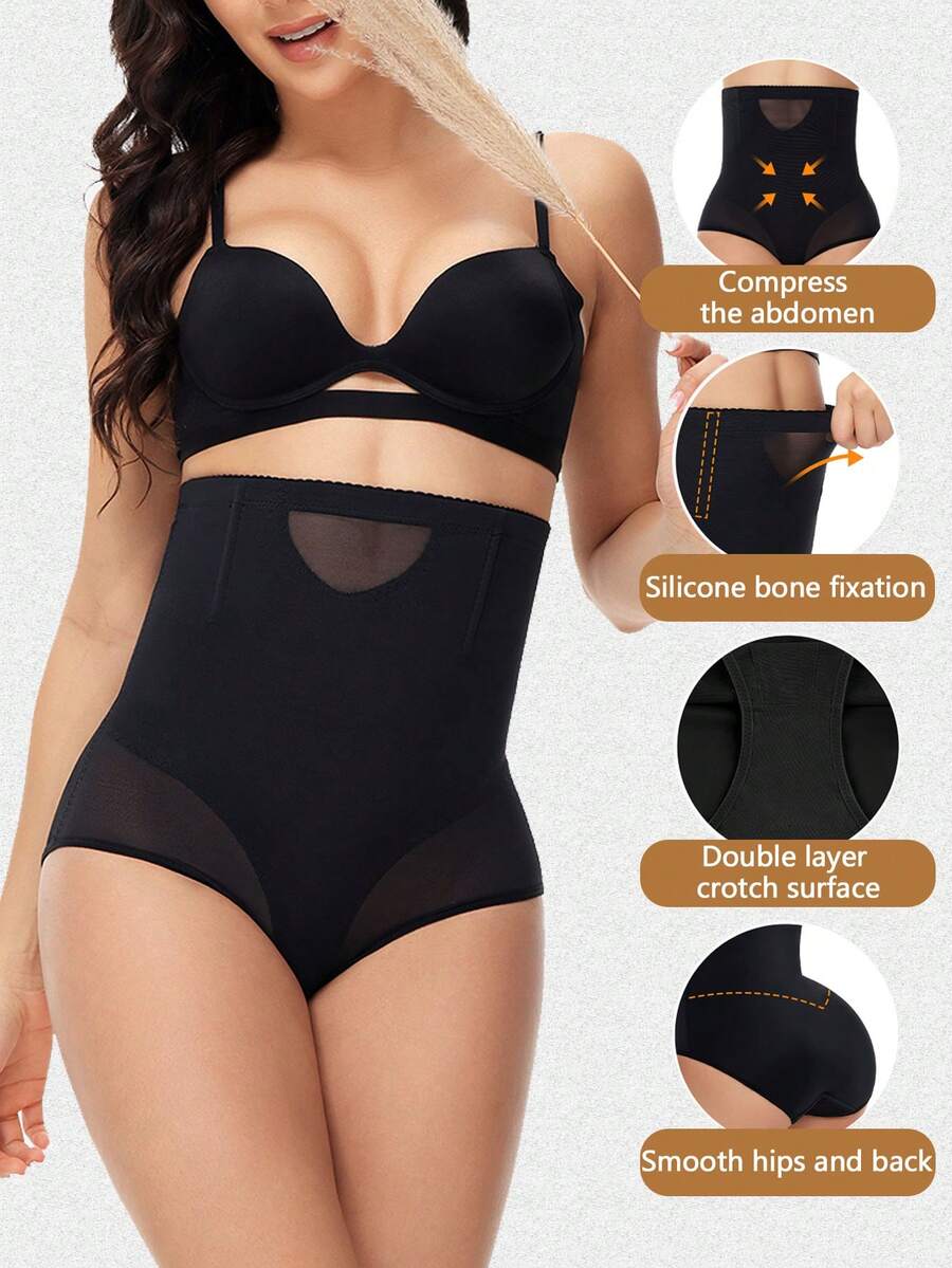 Pantaloni de damă cu talie înaltă, control al abdomenului, lenjerie intimă respirabilă cu strat dublu de plasă, modelare a șoldurilor și modelare a corpului