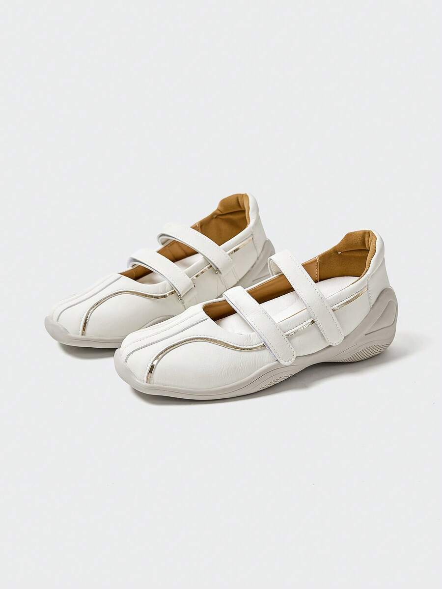 MASKERT 女士休闲鞋，女士圆头钩环运动鞋，女士软底舒适休闲鞋，百搭运动鞋 - 白色 - 查看 1