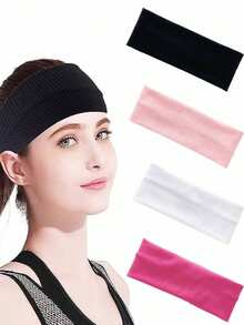 1/4 Stück minimalistische Polyester Elastik Stirnbänder, feuchtigkeitsableitende Sport Fitness Yoga Laufen Haarband, einfarbiges Stirnband Set als Haaraccessoires für Frauen, Herbst Kopftuch Frauen Bandana Mode Kopfband, Winterhaarband für Urlaubsoutfits Frau