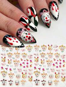 浮雕油画风格小丑可爱美甲贴纸 5D 卡通复古美甲贴花 油画小羊丝带蝴蝶结玫瑰 DIY 美甲装饰浮雕美甲用品 女士/女孩沙龙美甲 - 彩色 - 查看 2