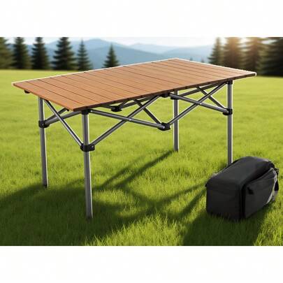 Mesa plegable para camping - Mesa de textura de madera portátil para picnic al aire libre, adecuada para puestos, plegable 95*55*50cm/120*55*50cm (3 colores aleatorios)