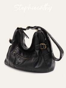 STEPHIECATHY 女士奢华休闲水洗PU皮革单肩包，多功能口袋，拉链封口，可调节长肩带，斜挎包，大容量，休闲百搭，适合通勤、日常使用、上学、购物、旅行，男女皆宜，时尚街头风，女士佳礼。 - 彩色 - 查看 5