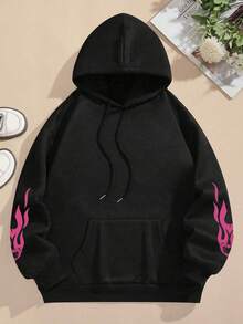 Oversize Damen Lässig Hoodie mit Tunnelzug - bedrucktes Muster mit Augen und Herzen, maschinenwaschbar, Herbst- und Winterdesign mit Buchstaben-Muster