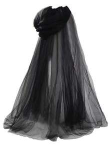 1 件套万圣节深色哥特式连帽长网状斗篷，酷炫女巫服装披风，男女通用 - 黑色 - 查看 4