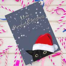 Christmas Greeting Card With Envelope - 1pc - "Have A Purrfect Christmas" Black Cat With Santa Hat Holiday Card For Anyone