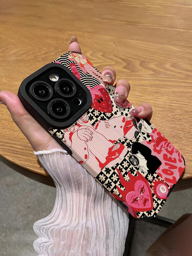 1 件时尚复古个性女孩插画竖条纹高端仿皮防摔防指纹防震手机壳适用于苹果和各种型号 - 彩色 - 查看 5