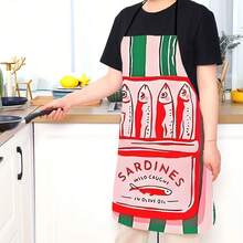 Kitchen Apron With Olive Oil And Wild Sardine Design, Suitable For Cooking And Baking Enthusiasts, Baking Accessories