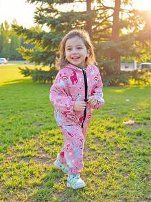 两件套女童独角兽印花连帽外套套装，休闲拉链连帽衫和裤子套装，户外女童服装，适合户外活动穿着