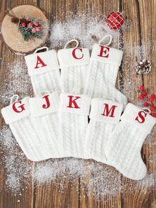 1pc White Knit Christmas Stocking, Xmas English Letters Snowflake Hanging Stockings, For 2025 Christmas Party Decoration,2026 New Year Party Favors Supplies, Christmas Room Decoration, Personalized Initial Christmas Stocking, Family Holiday Xmas Home Room Decor,Christmas Tree Ornaments, Christmas Eve Surprise Gifts Package,Christmas Sock Costumes, Christmas Gift Party Favor - White Christmas Letter Knitted Socks - View 8
