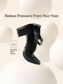 Women's Mary Jane Dress Shoes Low Block Closed Toe Heels Work Chunky Pumps Comfortable Round Toe Wedding Shoes