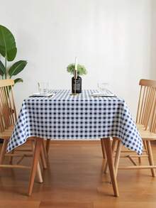 Obrus w niebieską kratkę z tworzywa sztucznego PVC, prosty w projektowaniu, odpowiedni do kuchni, salonu na świeżym powietrzu, na imprezę, festiwal, jako dekoracja blatu...