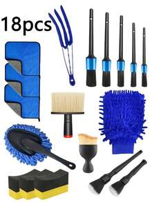 Car Cleaning Tools Set, Include Interior, Wheels, Paint Cleaning Cloth, Duster Brush, Multi-Purpose Brushes, Polishing Sponges, Car Wash Towels, Soft Bristle Car Interior Detail Brush, Car Dashboard Dusting Brush, Car Interior Cleaning Tool, Plastic Material