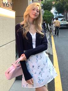 Y6Y 2025年新款白色碎花细肩带女式迷你连衣裙，束腰修身款，秋季 - 白色 - 查看 6