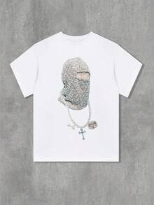 Camiseta de Punto Estampada de Corte Holgado - Blanco - Ver 1