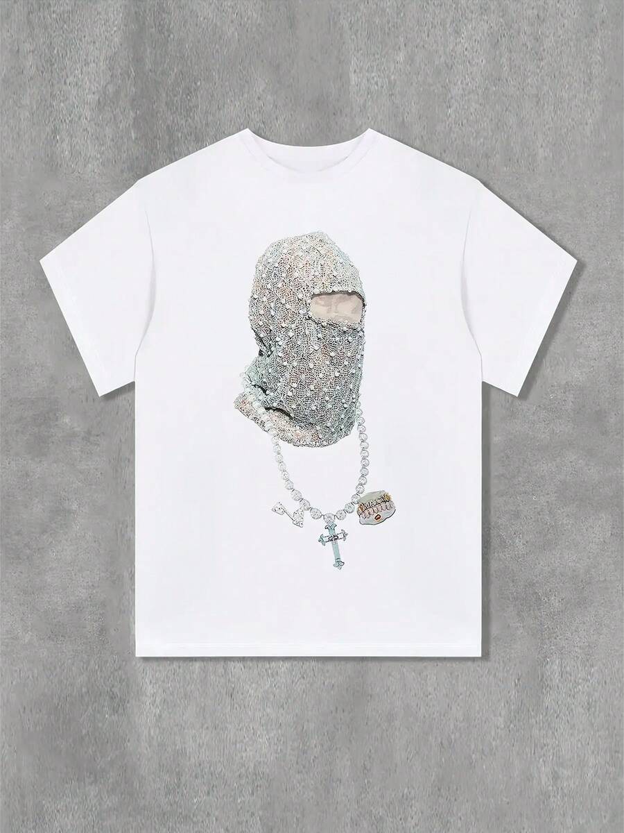 Camiseta de Punto Estampada de Corte Holgado - Blanco - Ver 1