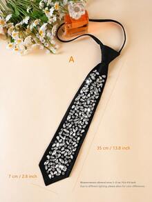 1 pieza Corbata de lujo premium para mujer, corbata de cuello totalmente hecha a mano con cuentas y cremallera, diseño versátil y lujoso adecuado para primavera, verano, otoño e invierno para vestir, para decoración navideña - Multicolor - Ver 16