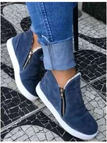 Boots With Plush Fur Zipper Comfortable Sneakers Easy To Put On Booties Winter - Jeans - View 1