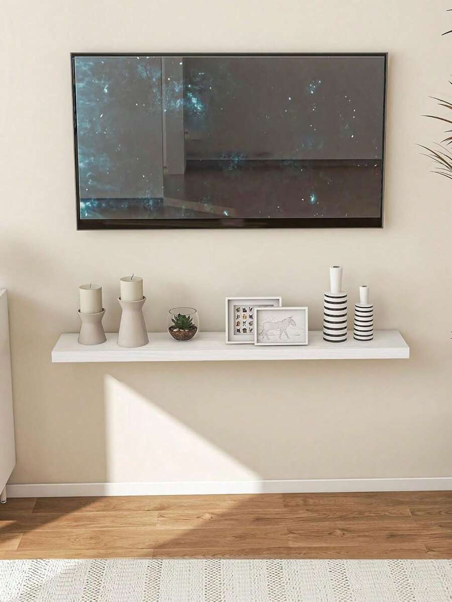 1 pezzo Mensola galleggiante montata a parete, senza necessità di foratura, scaffale decorativo da parete per soggiorno, camera da letto, dormitorio, per contenere piante, statuine, soprammobili, bagno, mensole in legno moderno per camera da letto, soggiorno, cucina - Bianco - Visualizzare 1