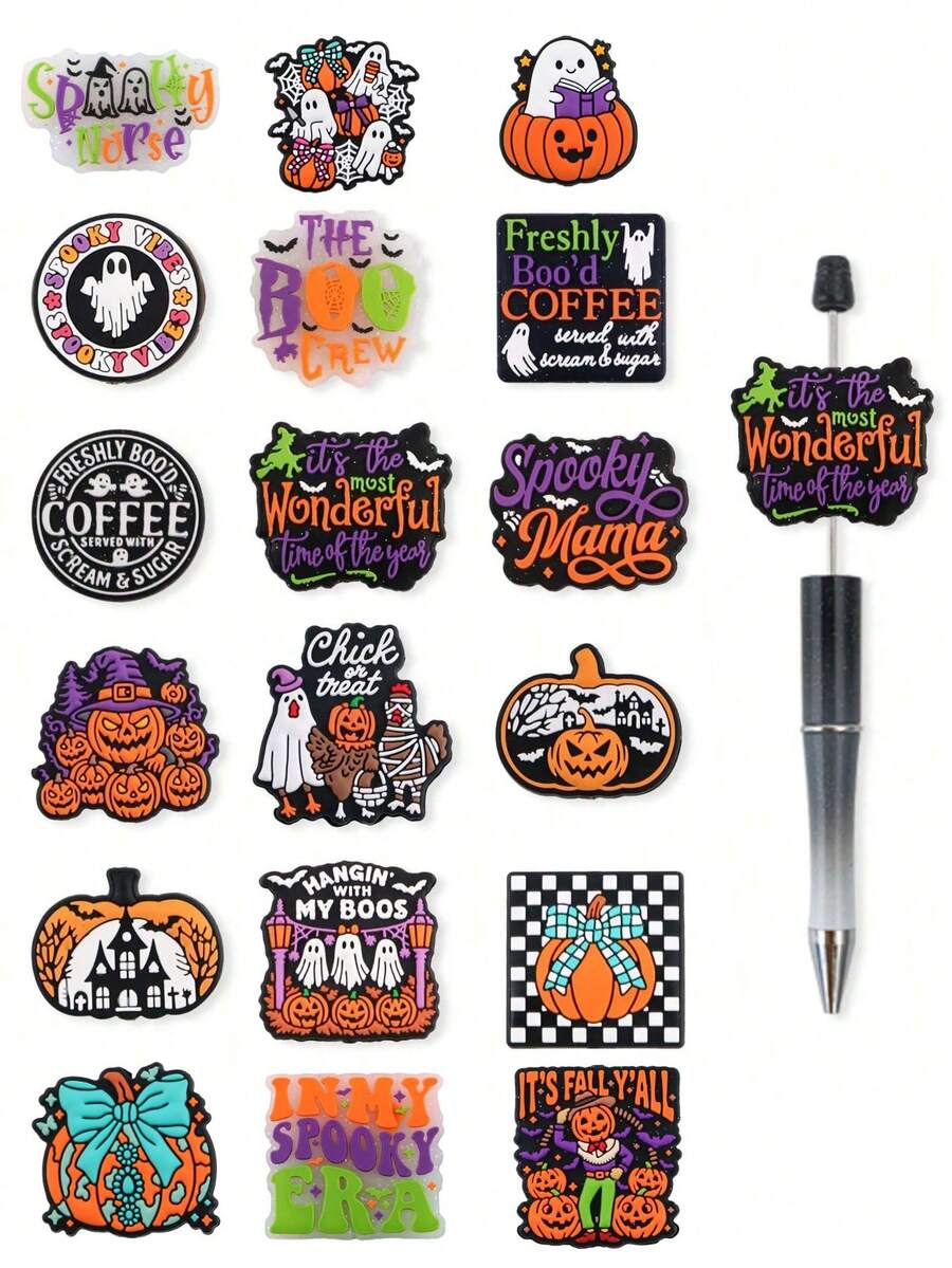 5 bucăți, mărgele și sortimente de mărgele, mărgele focale din silicon pentru Halloween, disponibile în diverse stiluri, cu fantome, dovleci și alte modele, potrivite pentru brățări, brelocuri, pixuri cu mărgele și mărgele realizate manual