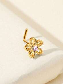 1 件装精致不锈钢镀金/镀银水晶镶嵌花朵及彩色锆石设计 L 形鼻钉，女士适用 - 适合日常佩戴、派对及时尚造型
