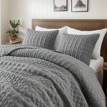 Blue Quilt King Size Bedding Sets With 2 Pillow Shams, Lightweight Soft Bedspread Coverlet, Quilted Blanket Thin Comforter Bed Cover All Season, 3 Pieces, 104x90 Inches, All - Season Bedding - 深灰色 - 查看 1