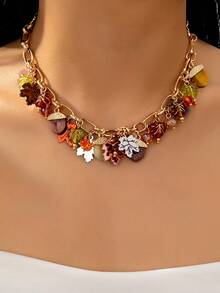 1 Pc Acrylic Maple Tree Leaves Charm Necklace , Chestnut Pendant , Women Fashion Autumn Season Jewelry , Thanksgiving Vibes Necklaces Jewelry