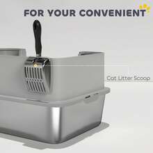 PawHut Stainless Steel Litter Box With Scoop, High Sided Cat Litter Tray - Grey - View 8