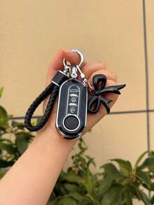 菲亚特依维柯 Eurosport 钥匙扣套，全扣 500 Bravo 保护壳，蝴蝶结装饰 PU 皮革钥匙扣 - 均碼 - 查看 3