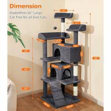 Made4Pets Cat Tree 54in Cat Tower For Indoor Cats Kitten Tree MultiLevel Cat Tree With 2 Condo Furniture Activity Center With Scratching Posts Funny Toys Kittens Pet Play House Dark Grey