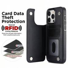 奢华时尚双扣迷你香水钱包，带卡槽、相框、支架、RFID屏蔽功能，磁吸翻盖PU皮革手机壳，适用于三星Galaxy手机，商务防震防摔 - 黑色 - 查看 9