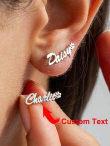 1 Pair Custom Gold Name Earrings For Women 18K Gold Plated Stainless Steel Custom Name Earrings With Pawprint Aesthetic Wedding Christmas Jewelry Gift - Multicolor - View 8