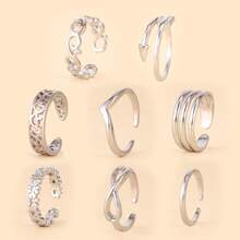 Juego de 8 anillos ajustables para el dedo del pie para mujer, juego de anillos abiertos, joyería de playa - Plateado - Ver 2
