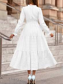 Women's  Fall Wedding Guest Dresses Long Sleeve V Neck Flowy Elegant Holiday Party Maxi Dress With Pockets - 白色 - 查看 3