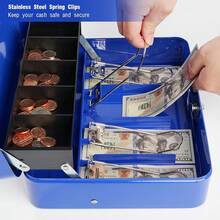 Cash Box With Lock Key And Money Tray - Large Money Box For Cash Register, Metal Lock Box For Money  11.8" X 9.4" X 3.54" Black - Blue With Key Lock - View 5