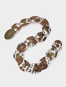 1 件牛仔风格镂空铆钉牛印花腰带，波西米亚西部牛仔女孩腰带，厚实复古椭圆形腰带，礼服配饰，适合派对、海滩、音乐节 - A - 查看 3