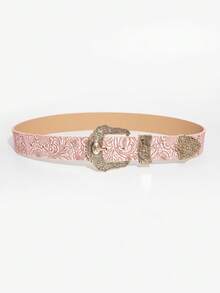 1 件女士复古压花西部扣牛仔腰带，适合音乐节和城市游牧民族服装，装饰性 - 粉色 - 查看 3