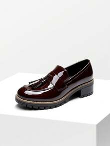 Women's Loafers Slip On Platform Chunky Penny Heeled Dressy Work Business Casual Loafers Autumn Shoes - 酒紅色 - 查看 6