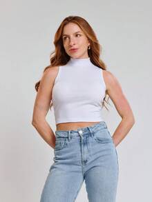 Kit With 3 Cropped High Neck Ribbed Women's Blogger Blouses - Đen/trắng/nâu - Xem 2