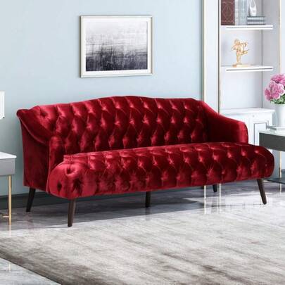 73.25-Inch Overstuffed Barry Loveseat Sofa Comfy Couch With Middle Leg, Chesterfield Button Tufted Velvet Fabric Couch Deep Seat Leisure Love Seat W/Rolled Arms And Wood Legs For Living Room Bedroom,17248498