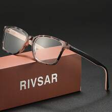 RIVSAR 閱讀眼鏡，方形花卉拼接彈簧鉸鏈鏡框，適用於辦公、電腦及日常使用 - 透明色 - 查看 29