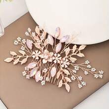1 pente de cabelo de noiva feito à mão com cristais, acessório de cabelo para casamento em tom ouro rosa, ideal para o Dia dos Namorados. - ouro rosa - Ver 6