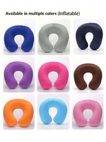 旅行枕颈枕飞机枕旅行车内居家办公室旅行颈部飞行枕按扣带软套，U 型颈枕便携式学生成人枕垫，在学习或乘车、办公室或其他旅行时支撑颈部并保护颈椎（充气）无枕头，如果您介意请不要下单 - 彩色 - 查看 8