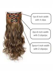 [6 件长波浪接发] 16 个发夹 6 件/套接发 长波浪发型合成假发 耐热 适合女士 - 彩色 - 查看 7