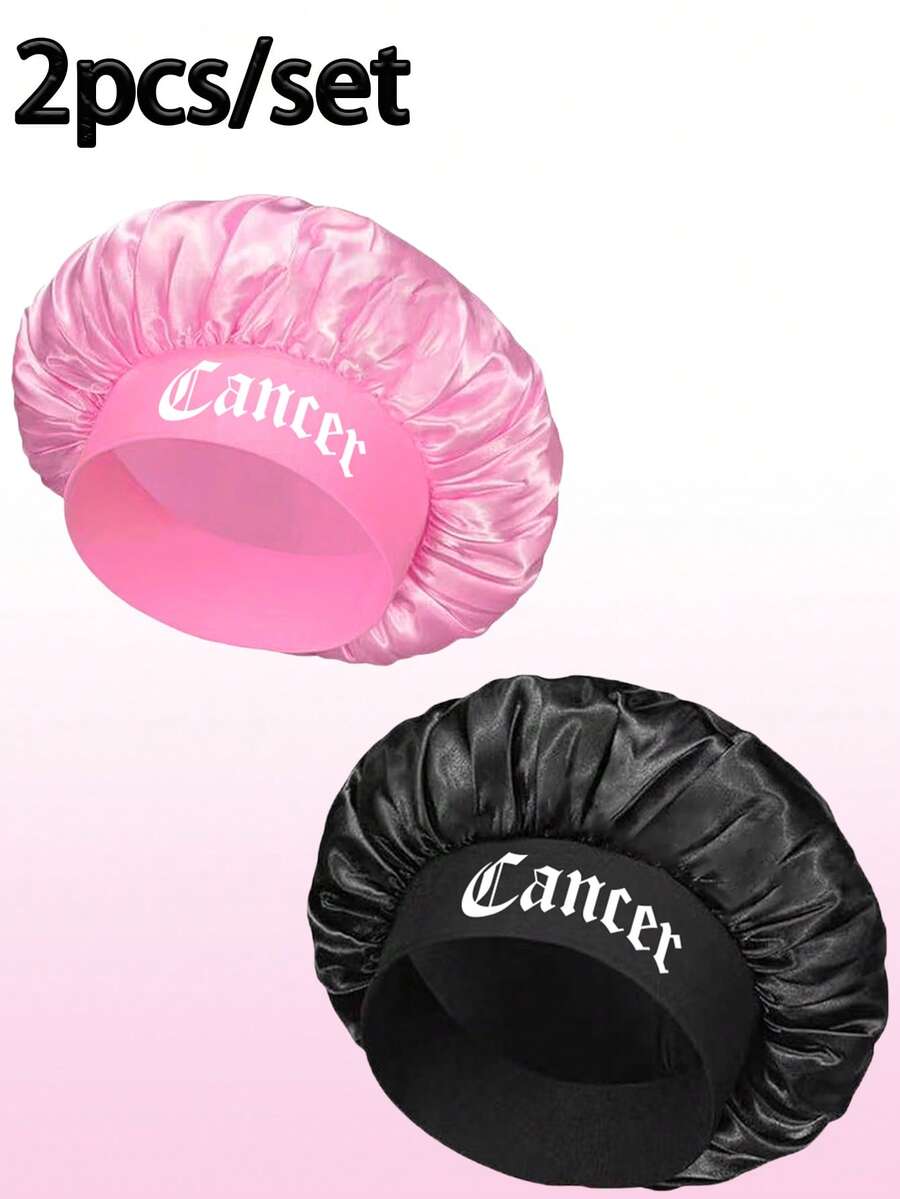 2件装缎面十二生肖印花睡帽，缎面丝绸睡帽，适合女孩睡眠，丝绸睡帽，带松紧带的卷发睡帽。（印花图案随机。）头发睡眠帽 睡眠帽